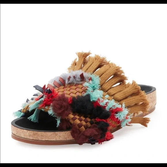 Chloe Kerenn Woven Leather Fringe Sandal Slide - Picture 2 of 11